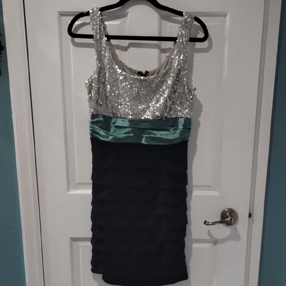 Elegant Silver and Black Sequin Dress